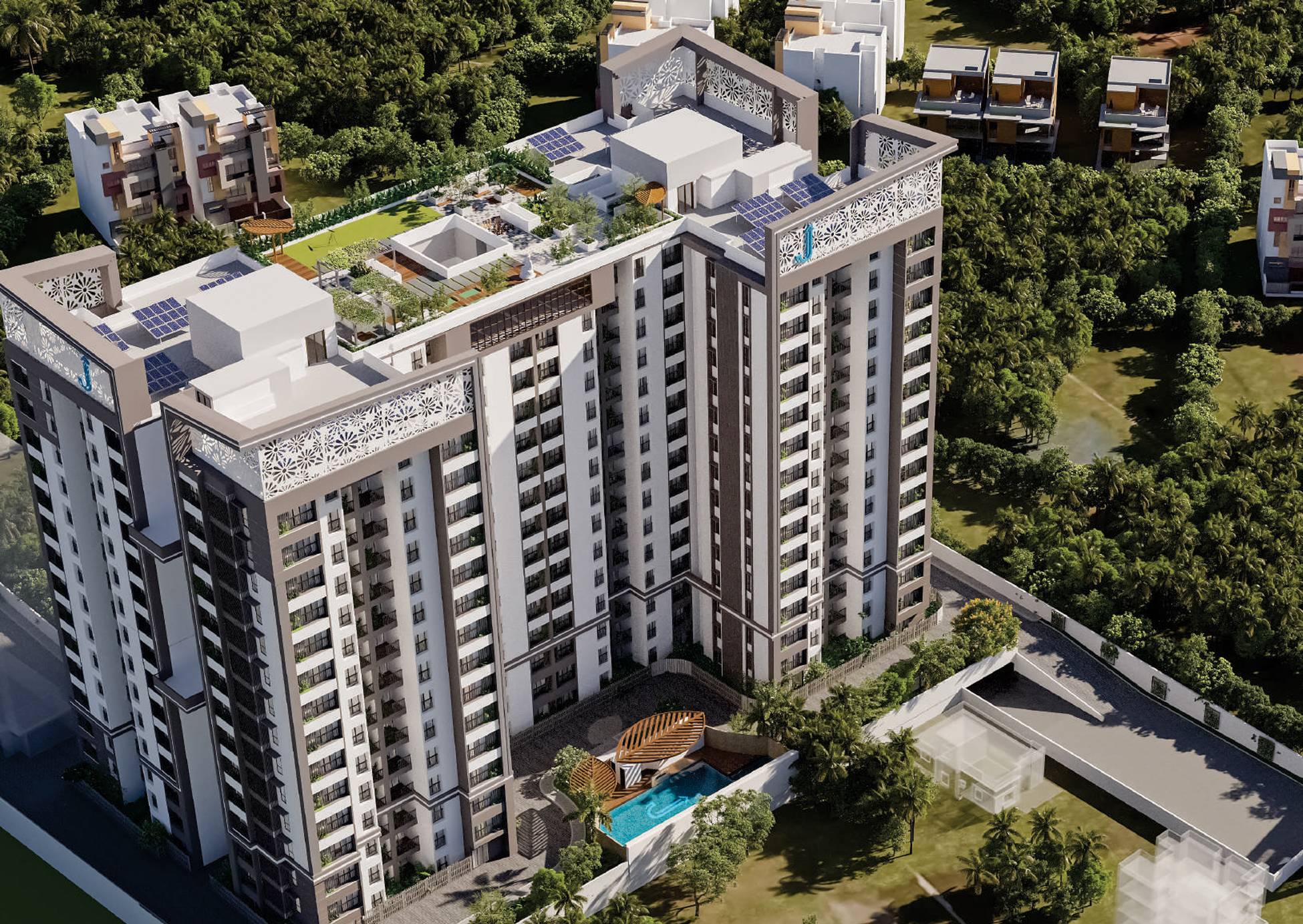 Exterior view of Jhamtani Ace aster &mdash; photo gallery, images, brochure, amenities, cost sheet, price breakup, availability details, RERA number, RERA certificate, possession date, layout plan, logo, floor plan, master plan, and location map showcasing project highlights and features.
